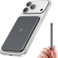 TRKOY 5000 mAh plonas magnetinis maitinimo bankas "Magsafe", "iPhone", greitojo įkrovimo belaidis maitinimo bankas su USB-C išvestimi, išorinės mobiliųjų telefonų baterijos, skirtos "iPhone" 17/16/15/14/13/12 serijos telefonams, grafito pilkos spalvos