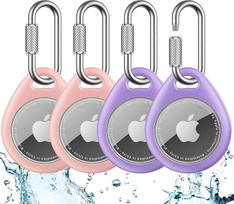 UNBREAKcable Air Tag Pendant 4 Pack - su karabinu, vandeniui atsparus TPU apsauginis dėklas "Apple Air Tag", atsparus smūgiams, atsparus įbrėžimams, tinka raktams, naminiams gyvūnams, krepšiams, bagažui - violetinis ir rožinis