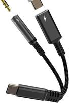 USB C auf 3,5 mm Kopfhöreranschluss-Adapter (2-in-1), AUX-Typ-C-Audio-Ladegerät, Splitterkabel, DAC-Konverter für Apple für iPhone 17, 16, 15 Pro Max, für iPad, kompatibel mit Samsung S25, S24, S23