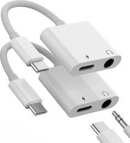 USB-C auf 3,5 mm Kopfhörer-Audio-Dongle-Adapter (2 Stück) 2-in-1 DAC Typ C AUX Klinken-Splitter Ladekabel Zubehör kompatibel für Samsung Galaxy S22 S21 S20 FE Ultra CD-AU