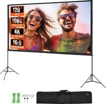 VEVOR projekcinis projektoriaus ekranas su stovu 120 colių HD 4K lauko vidaus projektoriaus ekranas Greitai sulankstomas nešiojamasis kino ekranas 16:9, skirtas namų kinui, stovyklavimui ir laisvalaikio renginiams, juodas