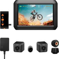VSYSTO Dviračio galinio vaizdo kamera, dviračio veidrodis su 4 colių ekranu, "WiFi" HD 1080P priekinė ir galinė kameros su padangų slėgio jutikliais, GPS telefono asistento režimu, temperatūros jutikliu (juodas-F3K)