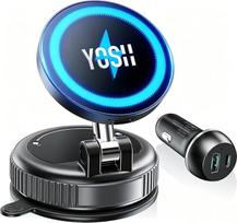 YOSH "Magsafe" automobilinis laikiklis su 60 W automobiliniu įkrovikliu, [vakuuminis siurbimo puodelis ir N55 stiprūs magnetai], mobiliojo telefono laikiklis automobilyje, skirtas "Magsafe" įkrovikliui, su 15 W įkrovimo funkcija, skirtas "iPhone" 17 16 15