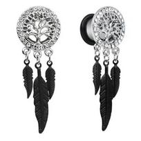 Auskarai tuneliai Fear tree black, 2vnt; 8mm, 10mm, 12mm, 14mm, 16mm, 18mm