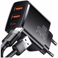 BASEUS įkroviklis telefonui 2x USB USB-C 30W 3A PD QC + USB-USB-C laidas 2m