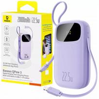 BASEUS išorinė baterija 20000 mAh 22.5W USB-C USB-A su įmontuotais USB-C ir Lightning kabeliais