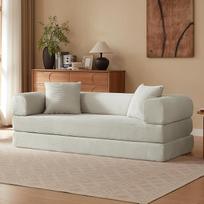 "4-in-1 Futon" sulankstoma sofa-lova, dvivietė kombinuota sofa su sulankstomais čiužiniais ir metaliniu rėmu, miego funkcija, modulinė, be spyruoklinės šerdies, 195 x 89 x 59 cm (smėlio spalvos-B)