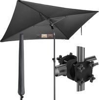 "4smile SunnyShade" antracito spalvos "3-in-1" balkono skėčių komplektas - UPF 50+ skėtis stačiakampis 200 x 125 cm + skėčio laikiklis balkono turėklai + skėčio dangtis