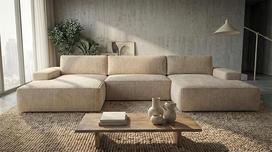 "A&J MöbelLand Einar" U formos svetainės zona su miego funkcija ir lovos dėže - modulinė kampinė sofa, sofa-lova su laikymo vieta