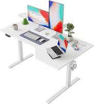 "Agilestic" elektrinis stovimas stalas, L formos 140 cm aukščio reguliuojamas stalas, sėdimas ir stovimas stalas namų biurui, ergonomiškas kylantis kompiuterio stalas su jungiamąja plokšte, baltos spalvos