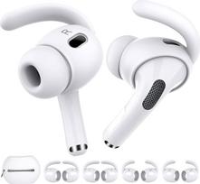 "AhaStyle" 4 poros "AirPods Pro 2" ausų kabliukų 【Papildomas laikymo krepšys】 Neslystantys ausų dangteliai Silikoniniai priedai, suderinami su "Apple AirPods Pro 2nd Generation" (2 dideli + 2 maži, balti)