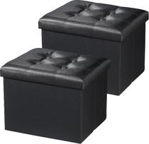 "AmasSmile® Ottoman Footrest Stool", 17 colių sulankstomas odinis kojūgalis, suoliukas, trumpa otomaniška taburetė, juoda laikymo vieta, kojūgalis, knygų laikymo vieta