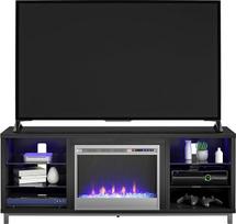 "Ameriwood Home Lumina" Juodojo ąžuolo židinio televizoriaus baldai iki 70 colių televizoriams Modernus pramogų centras su RGB LED apšvietimu