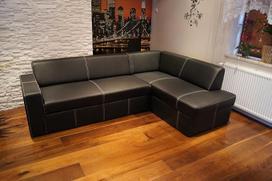 "Antalija I 245 x 164 dygsniavimas Odinė sofa sofa Juoda natūralios odos kampinė sofa su lovos funkcija ir lovos dėže Natūralios odos kampinė sofa