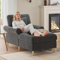 "Anwick XXL Recliner Chair" su atsilenkimo funkcija ir šoniniu staliuku - minkštas aksomo išvaizdos poilsio krėslas, sulankstomas krėslas su 150 kg keliamąja galia ir papildoma pagalvėle (pilka)