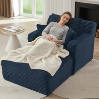 "Anwick" 166 cm šezlongas, vidinė sofa, per didelis poilsio krėslas iš velvetinio audinio, sofa ir skaitymo kėdė be dugno, gilios sėdynės sofa-lova, skirta svetainei, nereikalaujanti surinkimo (mėlyna) | sofa be kaulų, tvirtas virvinis užtrauktukas, su 3
