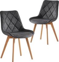 "B&D home Tania" valgomojo kėdės, 2 vnt. - minkštos kėdės su ergonomiška sėdyne, audinys, antracitas, medžio masyvo kojos, natūralios, skandinaviško dizaino, skirtos valgomajam, virtuvei, biurui, svetainei