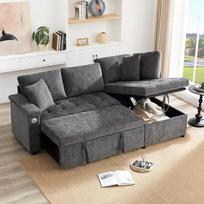 "Ball & Cast L" formos kampinė sofa-lova su miego funkcija, sofa-lova su USB jungtimis ir daiktų laikymo vieta, 209 x 84 x 130 (WxHxD), tamsiai pilka