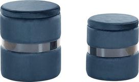 "Beliani Doris Glamour Look Pouf" pufas su laikymo vieta Apvalus aksomas, mėlynas metalas, 2 vnt.