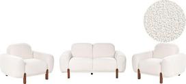 "Beliani Odnes Bouclé" svetainės kambario komplektas Baltas audinys, 4 sėdimų vietų sofa ir fotelis Modernus dizainas