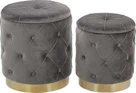 "Beliani" apvalus pufas, 2 vnt., "Velvet Grey Ottoman Seat Pouf Chesterfield" stiliaus Pueblo
