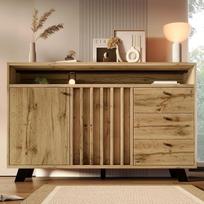 "Bladez Vintage Sideboard" komoda su lentjuostėmis, 3 stalčiais, 2 durelėmis ir atviru skyriumi, daiktadėžė Svetainė, valgomasis, prieškambaris, medžio išvaizda, 120 x 40 x 85 cm, tamsus ąžuolas