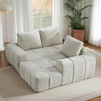 "Bladez" modulinė L formos kampinė sofa-lova svetainei, padidinto dydžio šiuolaikinė suspaustų kaulų be kaulų sekcinė sofa, 3 vietų sofa, neremontuojama, šviesiai pilka-R