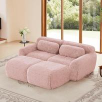 "Boneless Cloud" sofos, minkštas pūkuotas pliušinis audinys, modulinė sofa lova su 2 otomanais, dvivietės sofos, nesurenkamos, patogios sofos svetainei, rožinės spalvos