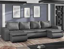 "Brooklyn Grey +" dirbtinės odos kampinė U formos sofa 315 cm su miego funkcija ir laikymo vieta - sofa lova su lovos dėže - modernūs svetainės baldai - audinys: Lux06/Soft20