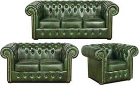 "Casa-Padrino Chesterfield" 3 dalių svetainės komplektas žalias - prabangūs natūralios odos baldai