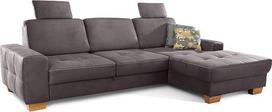"Cavadore Puccino" kampinė sofa su spyruokline šerdimi, lovos funkcija, reguliuojamu atlošu ir 2 atlošais galvai, L formos sofa, kaimiško stiliaus, 281 x 86 x 178 cm, mikropluošto pilkos spalvos
