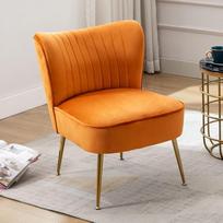 "chairus" aksominis minkštas krėslas su metalinėmis kojomis, paminkštinta viengulė sofa, modernus skaitymo krėslas balkonui, svetainei (oranžinis-1)