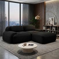"Cloud Style" modulinė grindų sofa, 2 sėdimų vietų sofa su 1 taburete, velvetinis audinys, surinkti nereikia, skirta svetainei, poilsio kambariui ir miegamajam, juoda
