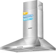 "COMFEE' 60 cm kamino gartraukis PYRA17SS-60 Nerūdijančio plieno gartraukis su šviesos diodais, recirkuliacijos ir oro kanalų sistema Sieninis gartraukis su 600 mm ištraukimo ventiliatoriumi - sidabrinis