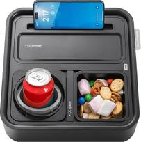 "CouchConsole Original Tray" - gėrimų ir užkandžių laikiklis ant sofos su porankiu, staliukas su telefono laikikliu, televizoriaus nuotolinio valdymo pulto laikiklis ir organizatorius - skirtas svetainei, kemperiui ir automobiliui, juodas/pilkas
