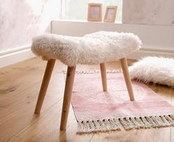 "Dekoleidenschaft Cuddle Fur Stool" iš dirbtinio kailio, kreminės/baltos spalvos, medinės kojos, natūralus, Osmanų, kojų taburetė, tualetinio staliuko kėdė, dekoratyvinė taburetė