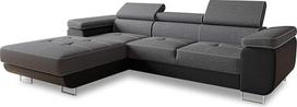 "Divo" kampinė sofa su miego funkcija, lovos dėžės ir galvūgalio reguliavimas, minkštas kampas, gyvenamasis kraštovaizdis, sofos komplektas, kušetė, sofa, spyruoklinis pagrindas (juoda + tamsiai pilka (Soft 011 + Sawana 05), kampinė sofa
