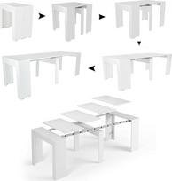"Dmora" - "Alberique" išplečiamas stalas, stalas su prailginimais, universali konsolė, išplečiamas valgomojo stalas iki 10 sėdimų vietų, 90/237 x 51 x 78 cm, baltas