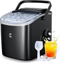"Easyera" mažas ledo kubelių aparatas, plonas dizainas, 8 ledo kubeliai per 6 minutes, 12 kg/24 H, 2 ledo kubelių dydžiai, savaime išsivalantis ledo aparatas, idealiai tinka virtuvėje, biure, bare, vakarėliuose - juodas