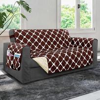 "Elegant Comfort" dygsniuotos baldų apsauginės medžiagos, vienspalvės ir margintos, dvipusės, su elastinėmis juostelėmis ir išmaniosiomis kišenėmis, puikiai tinka augintiniams, vaikams ir kt., "Bloomingdale" sofa, rudos/kreminės spalvos