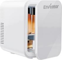 "Enventor" mini šaldytuvas 4 l, 6 skardinės, mažas kambario šaldytuvas, 12 V/220 V lizdas, aušinimo ir šildymo funkcija, mini šaldytuvas, kosmetikos šaldytuvas, tylus automobiliui, miegamajam, biurams (baltas)
