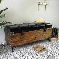 "EsEntL Storage Ottoman" suolas su odiniu paminkštinimu, "Vintage" medinis sandėliavimo suolas, sandėliavimo dėklas, stačiakampio formos "Ottoman" batų suolas su saugojimo vieta, juodas, 24 colių