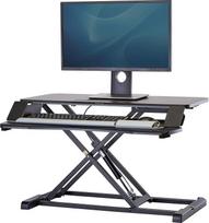 "Fellowes Corsivo" reguliuojamo aukščio sėdimojo ir stovimojo darbo stalo priedas - tolygiai reguliuojamas aukštis su dujine spyruokle - dvi platformos - ergonomiška stovimoji darbo vieta biurui ir namų biurui - juoda