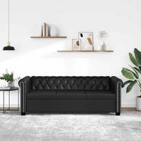 "Festnight Chesterfield" 3 vietų sofa, dirbtinės odos sofa, sofa-lova, dirbtinės odos apmušalas, medinis rėmas, patogus sėdėjimas svetainėje, biure, juoda