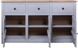 "Festnight Sideboard" komoda šoninė spinta universali spinta 135 x 40 x 80 cm Panamos pušies masyvas pilka spalva