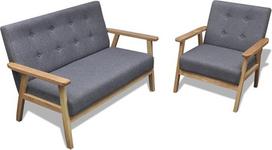 "Festnight" 2 dalių retro medinių sofų rinkinys Sofa Retro kėdė Svetainės sofa Medinė kėdė su porankiu Atlošas Pilka