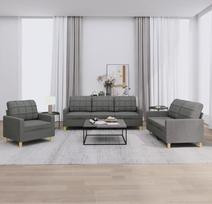 "Festnight" 3-2-1 sofos komplektas, poilsio sofa, 3 sėdimų vietų sofa + 2 sėdimų vietų sofa + fotelis, audinys, tamsiai pilka spalva