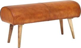 "FineBuy" dizaino suoliukas 100 cm rudos natūralios odos Mango mediena Retro taburetė Odinė taburetė su medinėmis kojomis Sprinbock taburetė Coat Bench
