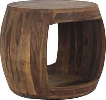 "FineBuy" šoninis staliukas 50 cm skersmens, apvalus, iš medžio masyvo, su laikymo skyriumi - kavos staliukas iš natūralaus medžio, rankų darbo, natūralaus dizaino svetainės staliukas