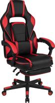 "Flash Furniture X40" žaidimų biuro kėdė "Racing Design", ergonomiška, su visiškai atsilenkiančia nugara ir porankiais, ištraukiama atrama kojoms, juosmens masažas, raudona
